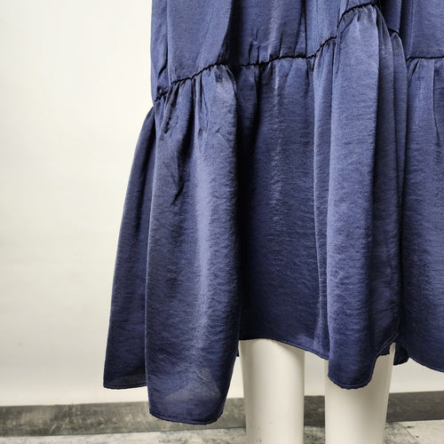 Dress Forum Blue Silky Ruffle Skirt Belted Dress Size S