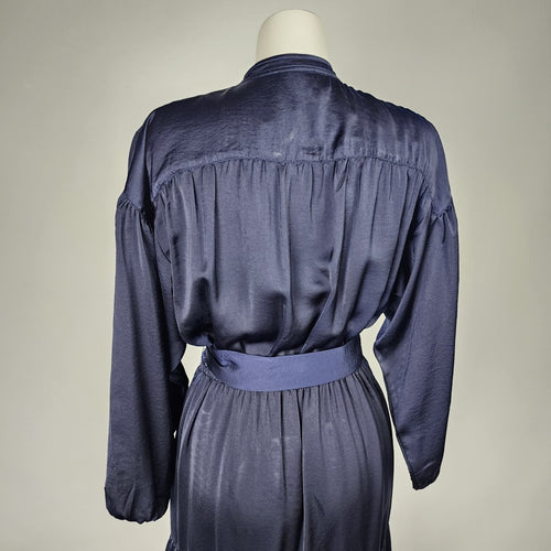 Dress Forum Blue Silky Ruffle Skirt Belted Dress Size S