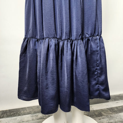 Dress Forum Blue Silky Ruffle Skirt Belted Dress Size S