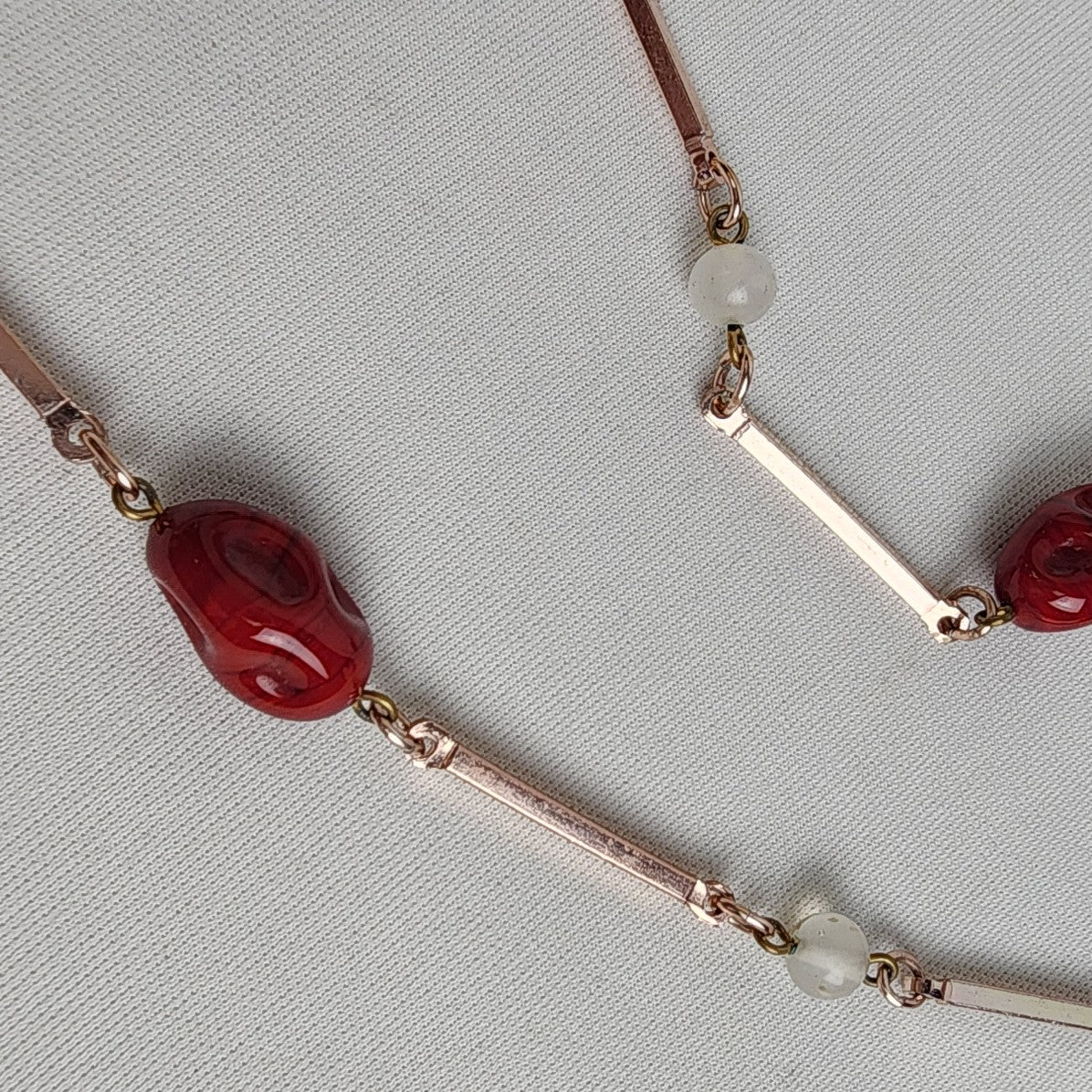 Vintage Gold Pendant Red Beaded Long Necklace