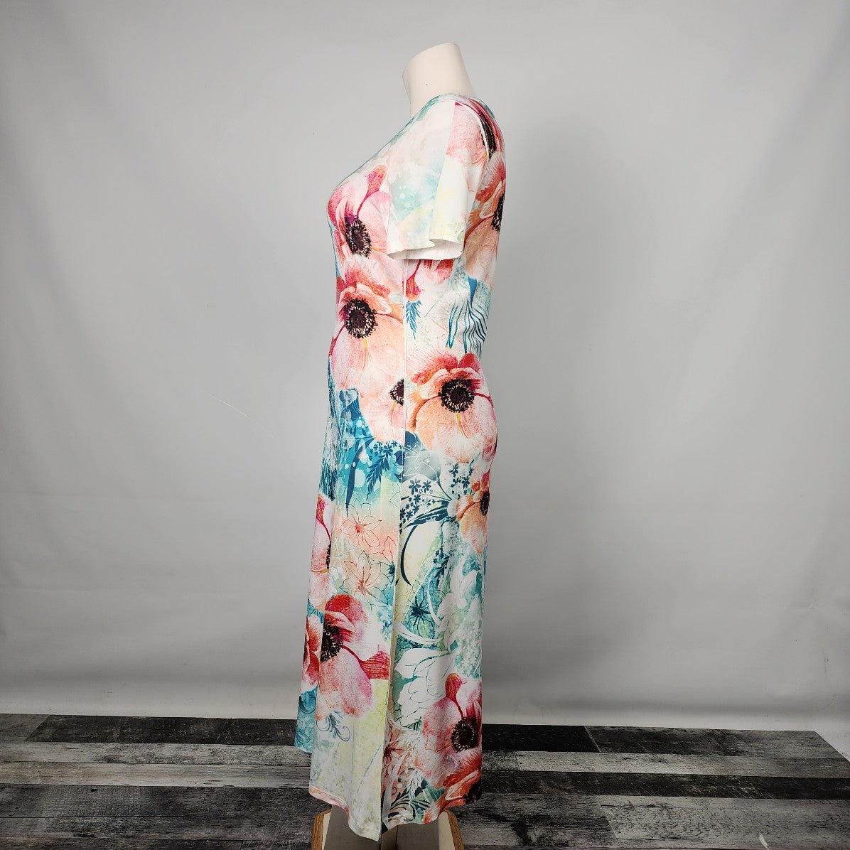 Cal Style Blue & Pink Floral Maxi Dress Size L