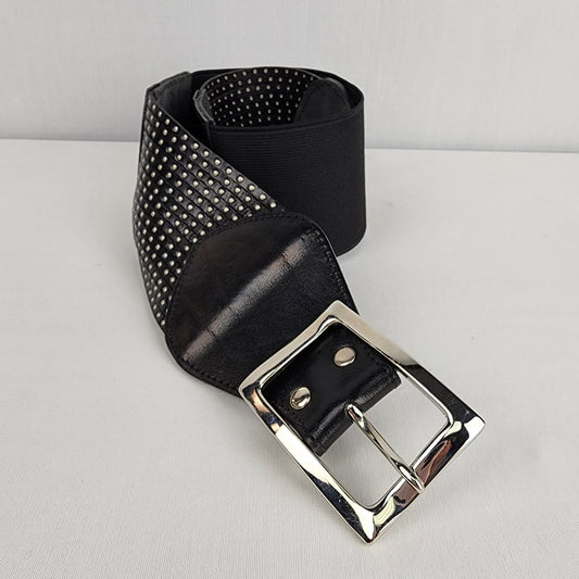 Brave Black Leather Studded Stretch Belt Size M