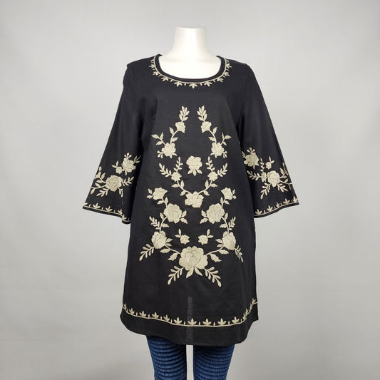 By Together Black Cotton Blend Floral Tunic Top Size M