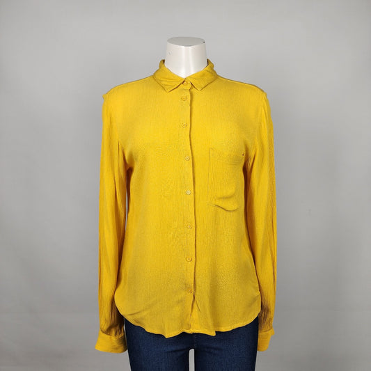 Ichi Yellow Button Up Collared Blouse Top Size S