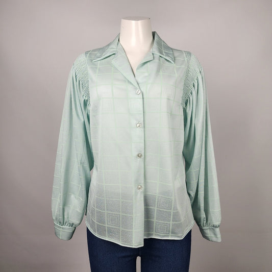 Vintage Sears Mint Green Button Up Blouse Size L-XL