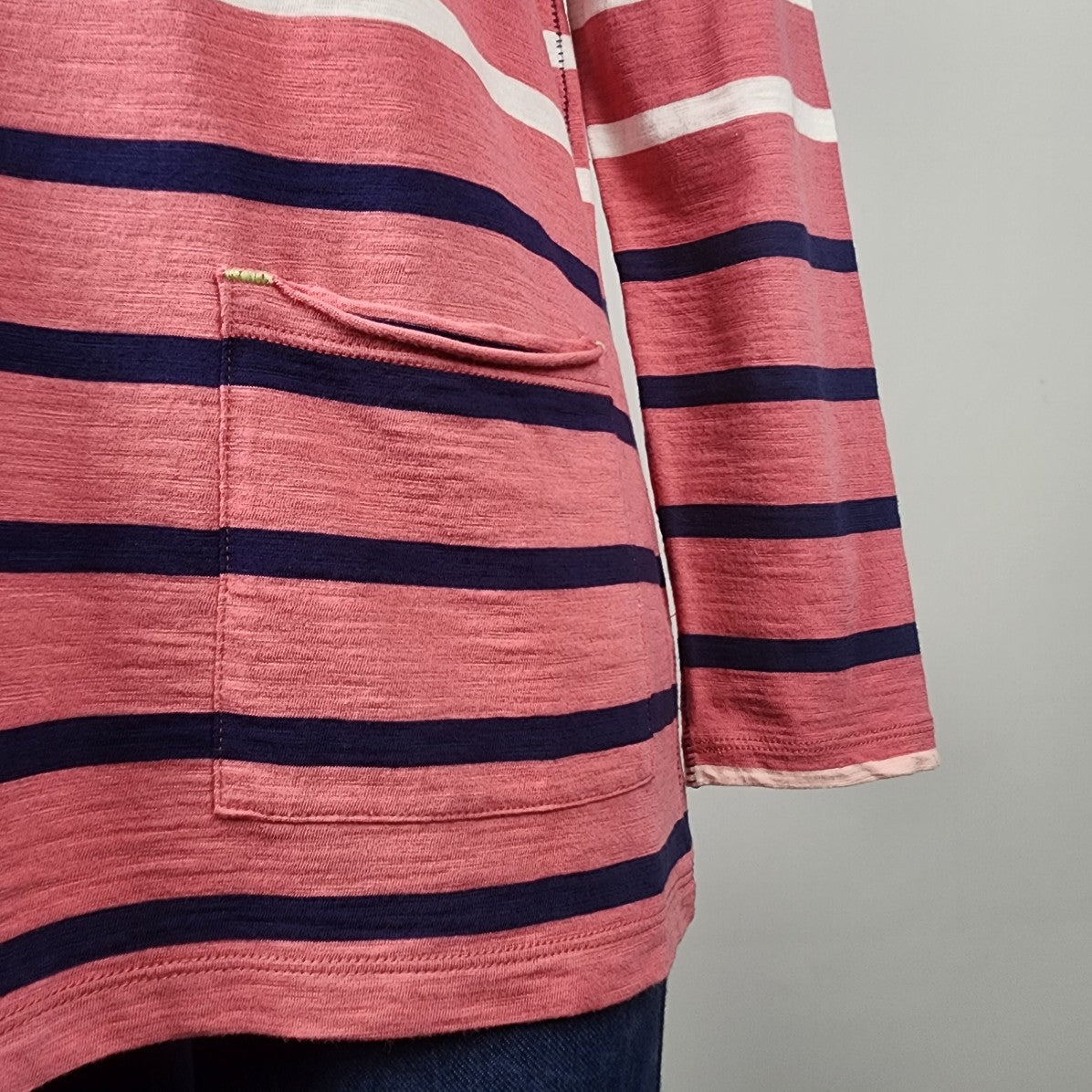 White Stuff Red Cotton Striped Front Pocket Long Sleeve Top Size 8