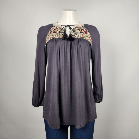 Anthropologie One September Grey Long Sleeve Peasant Top Size XS/S