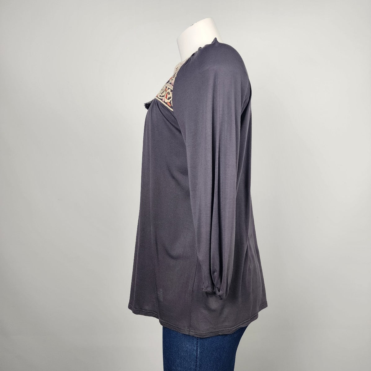Anthropologie One September Grey Long Sleeve Peasant Top Size XS/S