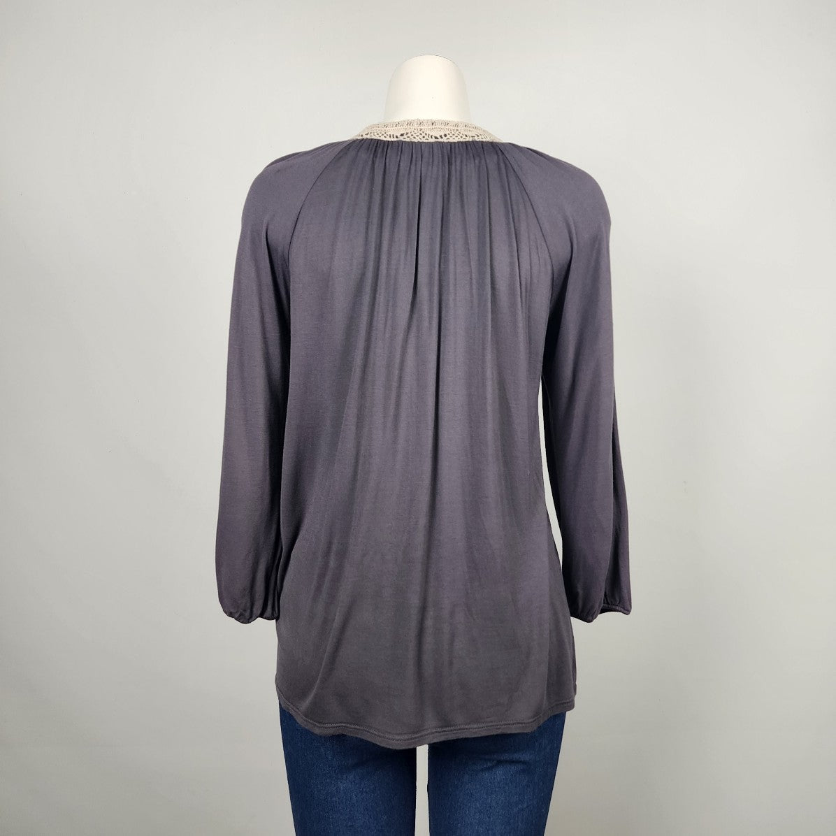 Anthropologie One September Grey Long Sleeve Peasant Top Size XS/S