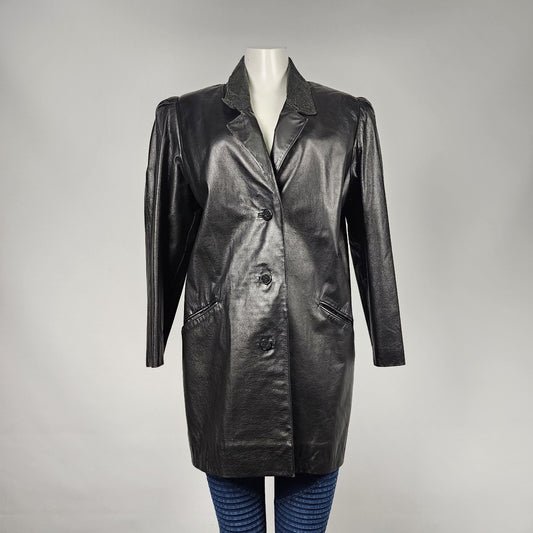 Vintage 80s Black Leather Button Up Jacket Size S/M