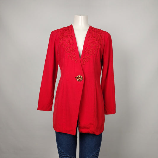 Vintage Sophisticate Red Lace One Button Blazer Size 6