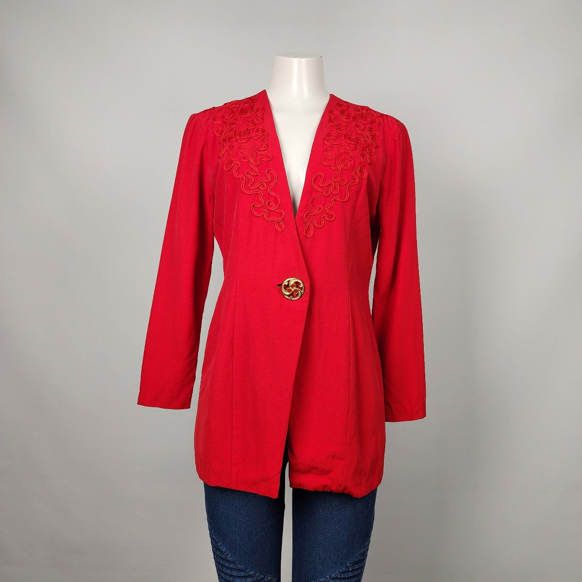 Vintage Sophisticate Red Lace One Button Blazer Size 6