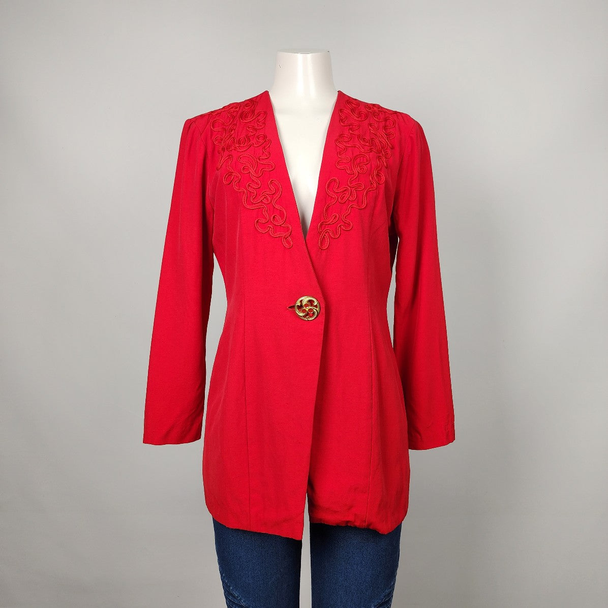 Vintage Sophisticate Red Lace One Button Blazer Size 6