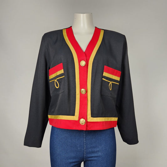 Vintage Pantel Black & Red Cropped Blazer Size L