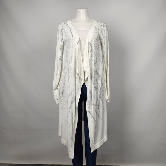 Pools White & Grey Long Waterfall Cardigan Size M