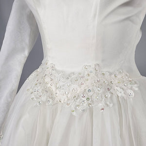 Vintage Portrait Gown White Beaded Tulle Wedding Dress Size XS