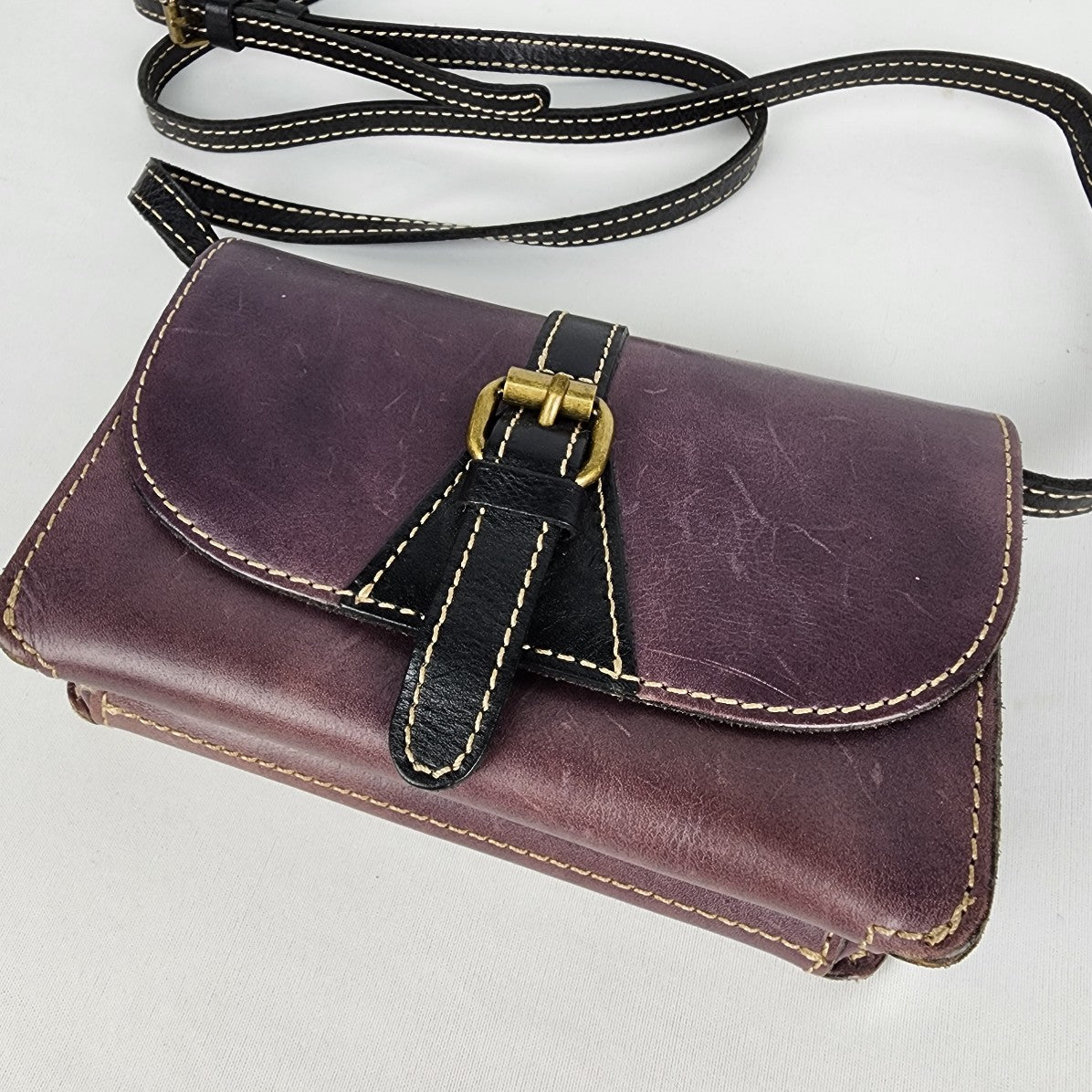 Patricia Nash Purple & Black Leather Crossbody Wallet Clutch Purse