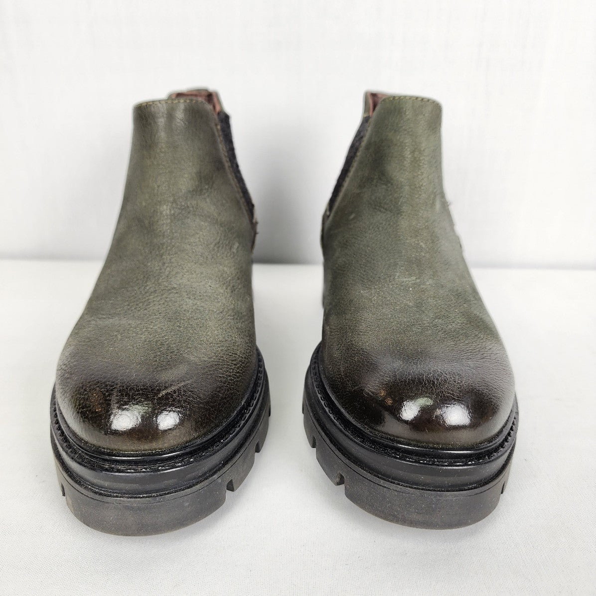 Mjus Olive Green Leather Rubber Chunky Sole Boots Size 5