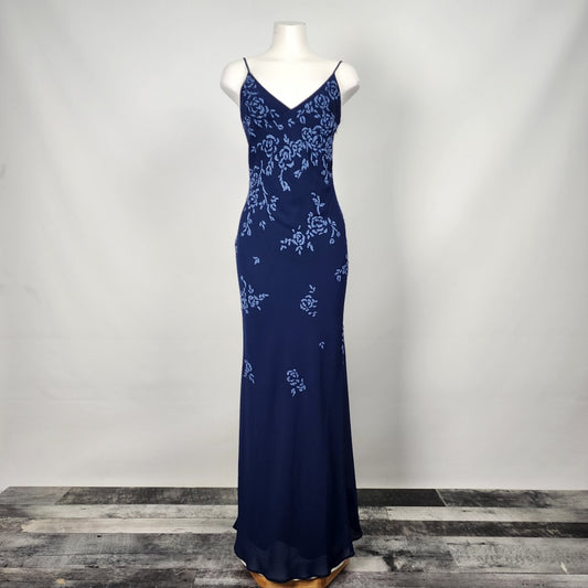 Vintage Dollar Navy Blue Floral Beaded Event Dress Size S/M
