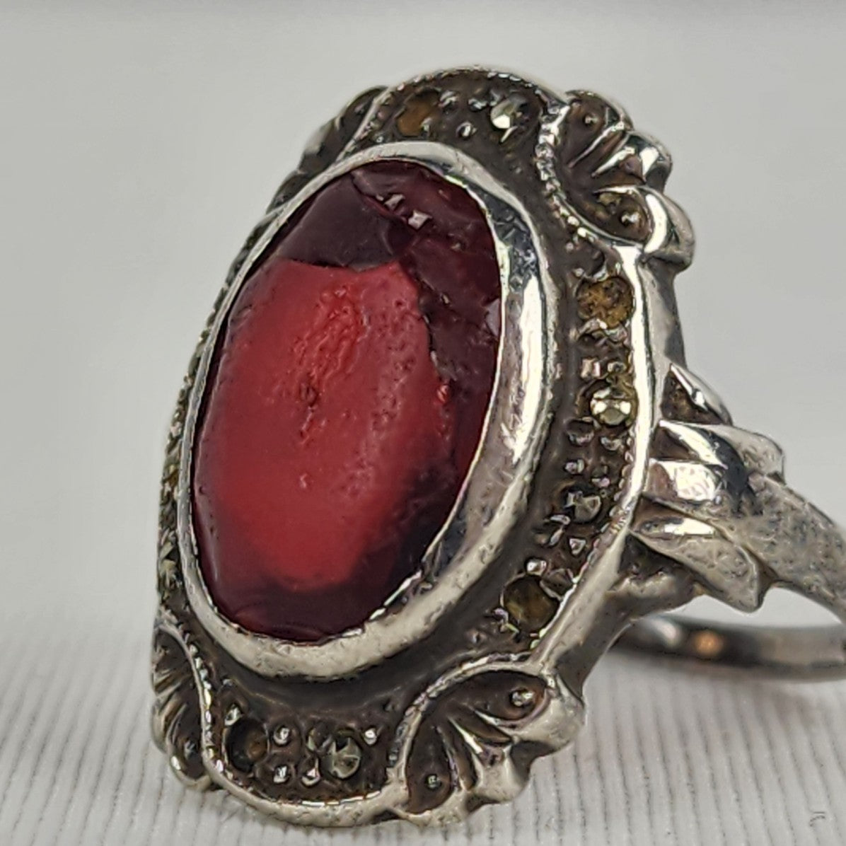 Sterling Silver Red Oval Stone Ring
