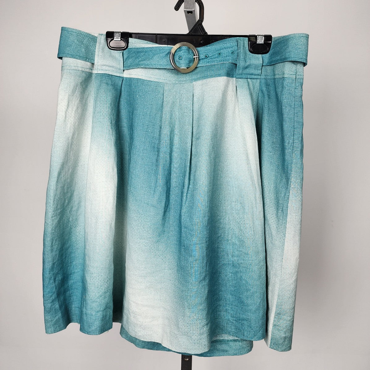 Mexx Blue Hombre Belted Linen Knee Length Skirt Size 14