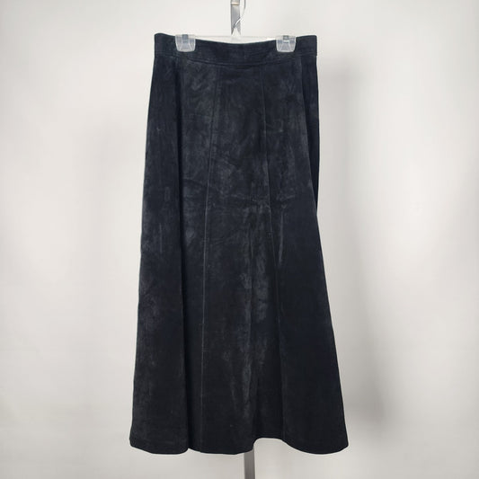 Vintage Crown Design Black Suede Long Skirt Size M