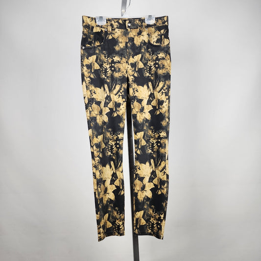 Hue Black & Yellow Flower Print Skinny Pants Size S