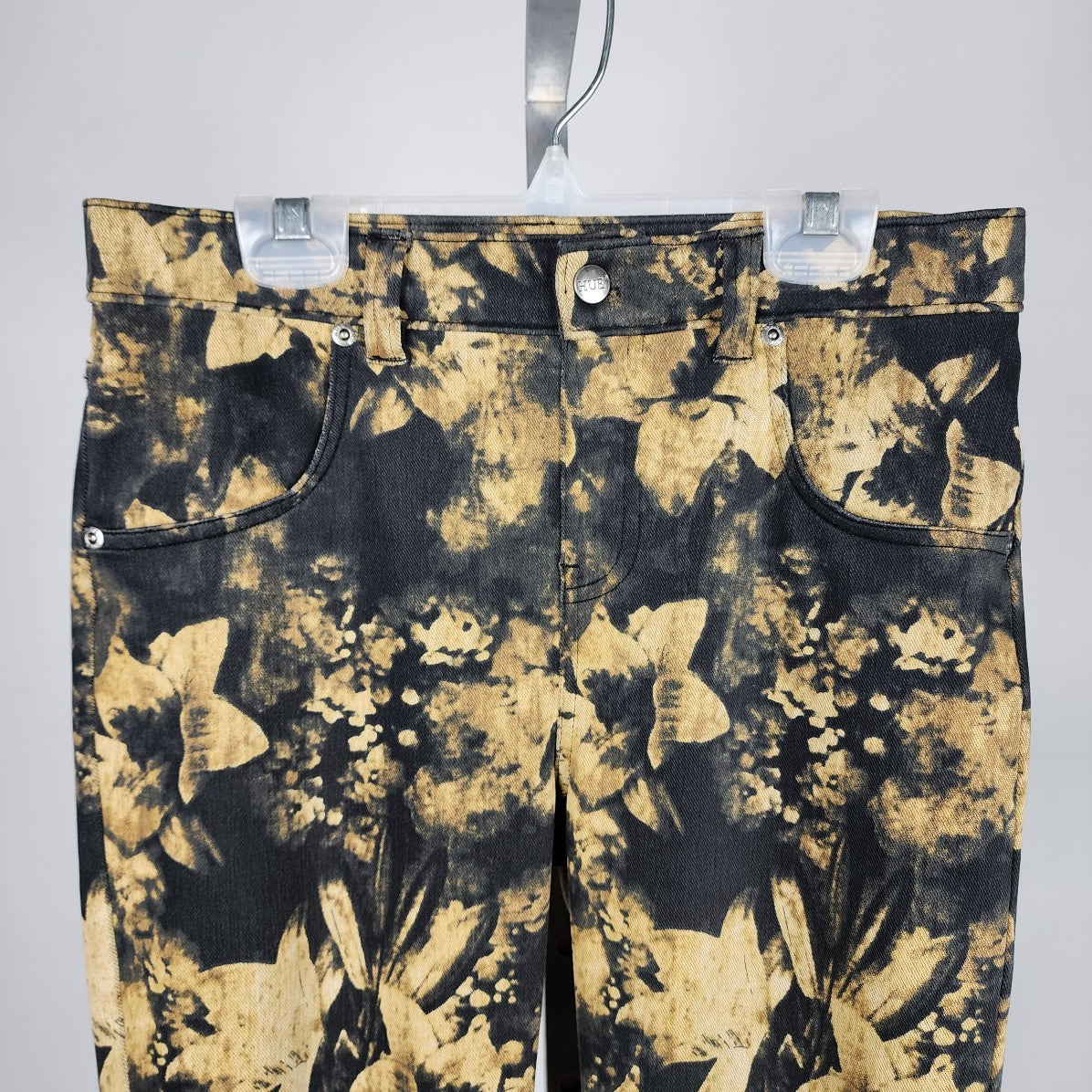 Hue Black & Yellow Flower Print Skinny Pants Size S