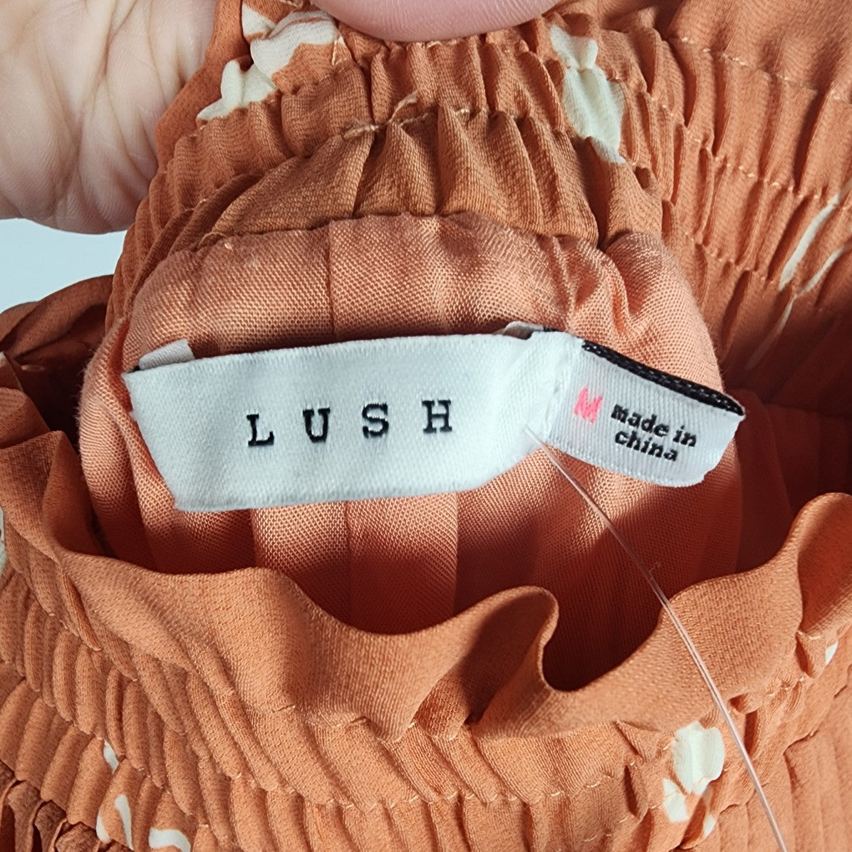 Lush Orange Floral Pleated Paper Bag Waist Shorts Size M