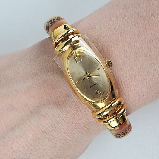 Gold Tone Bamboo Detail Hinge Watch