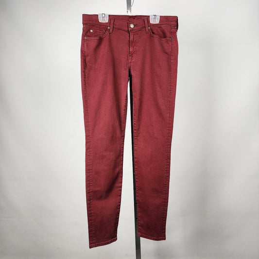 7 For All Mankind Burgundy Cotton Skinny Jeans Size 32