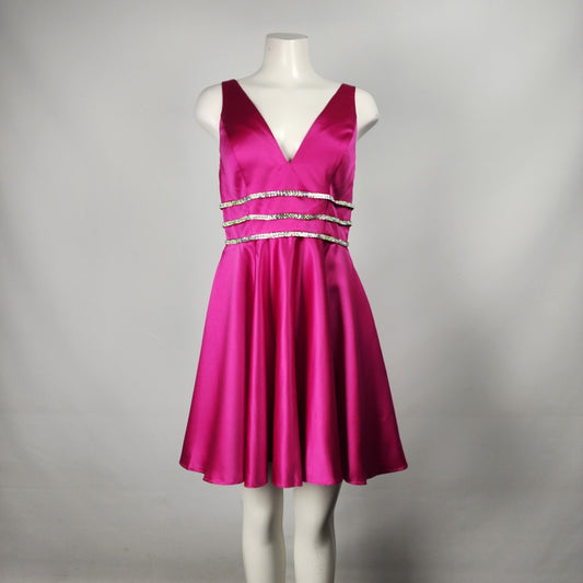 Jules & Cleo Hot Pink Satin AB Rhinestones Fit & Flare Dress Size 10