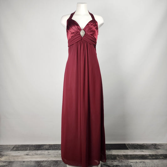 Juliet by Fashion Millex Maroon Rhinestone Detail Halter Gown Size S/M