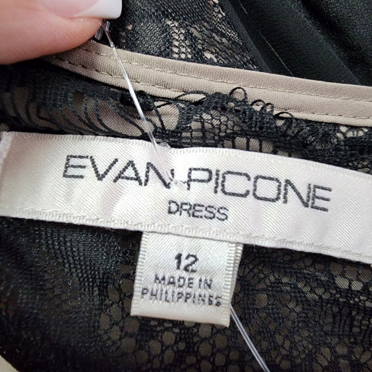 Evan Picone Black Lace Long Sleeve Sheath Dress Size 12
