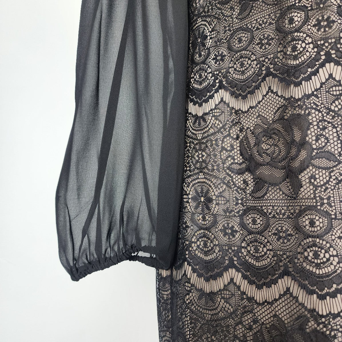 Evan Picone Black Lace Long Sleeve Sheath Dress Size 12