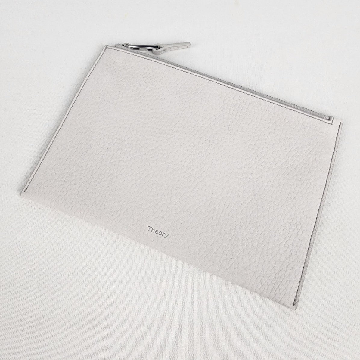Theory Ice Grey Leather Zip Up Clutch Wallet