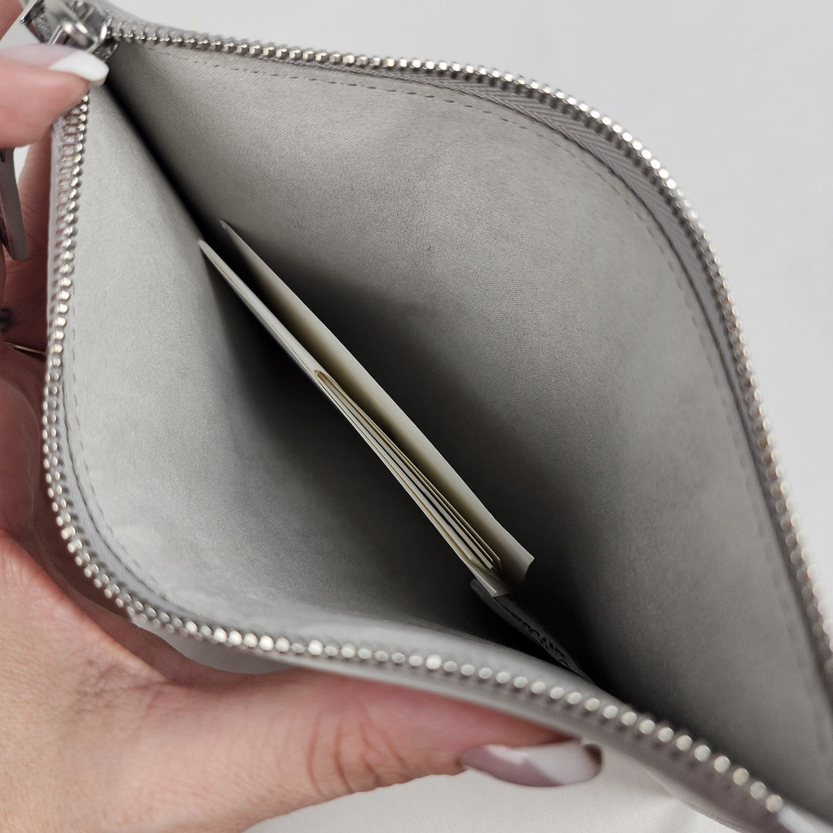 Theory Ice Grey Leather Zip Up Clutch Wallet