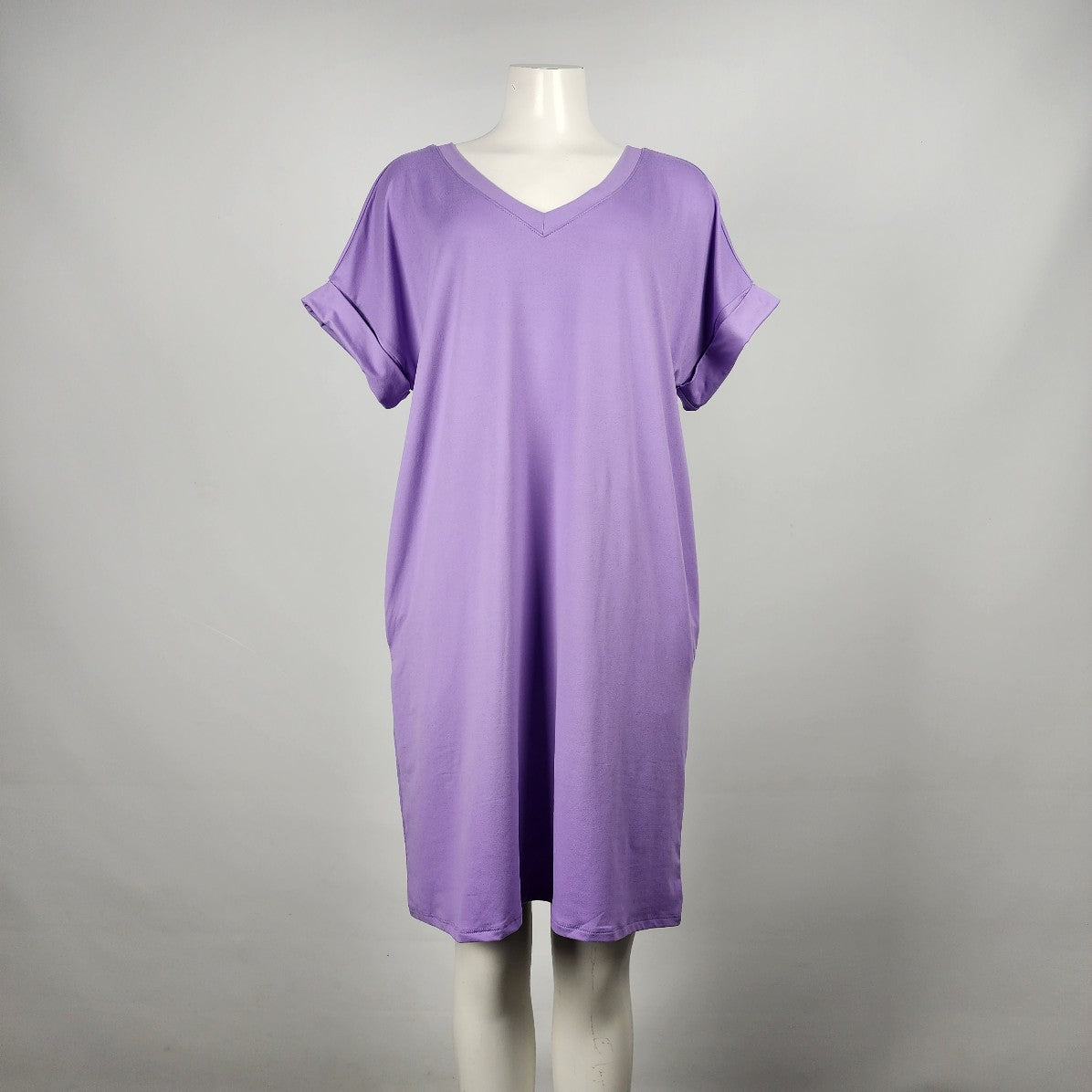 Zenana Purple V-Neck T-Shirt Dress Size L