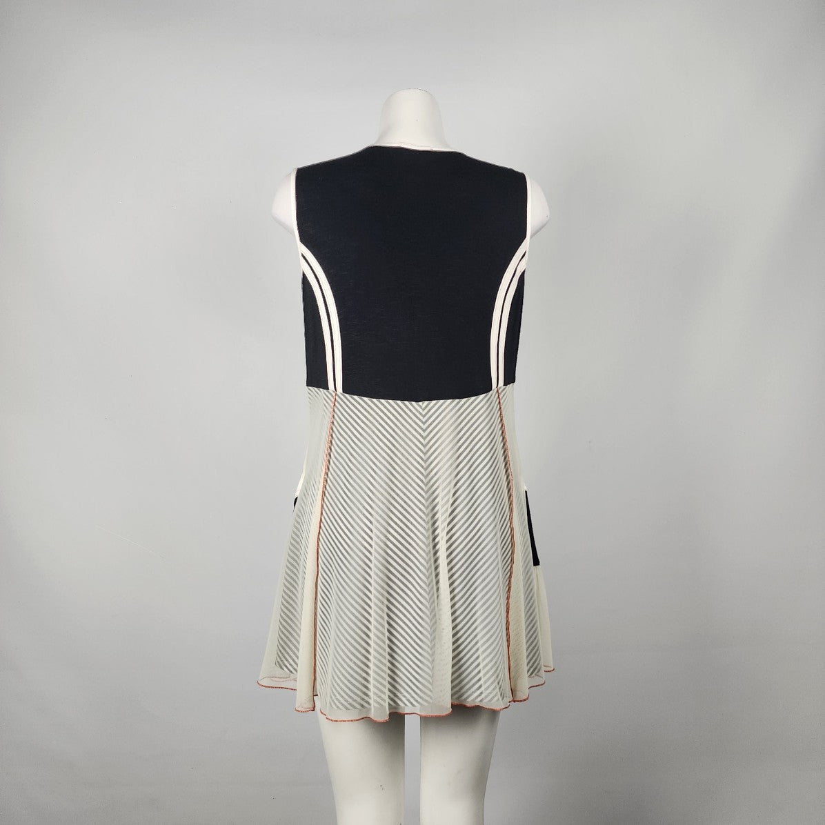 Zoe Black & White Mesh Zip Up Detail Sleeveless Tunic Top Mini Dress Size L