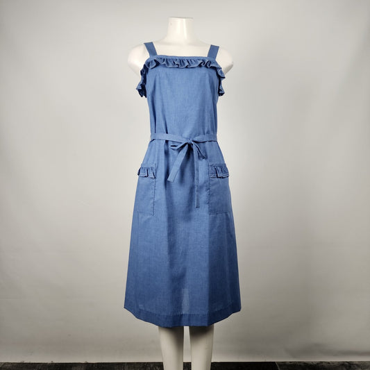 Vintage Harold Williams Blue Cotton Ruffle Midi Dress Size L