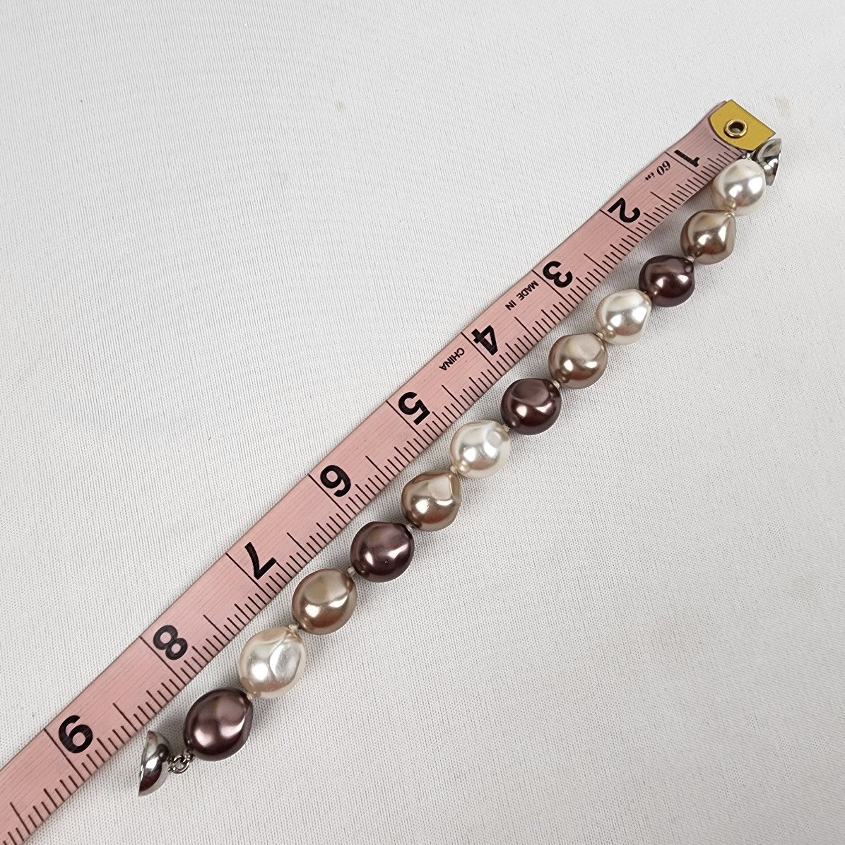 Brown & Cream Glass Beaded Faux Pearl Magnetic Bracelet