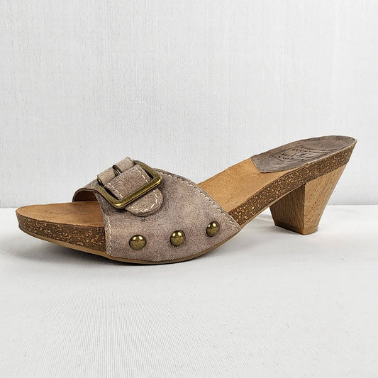 Lucky Brand Brown Suede Wood Heel Mule Sandals Size 7.5