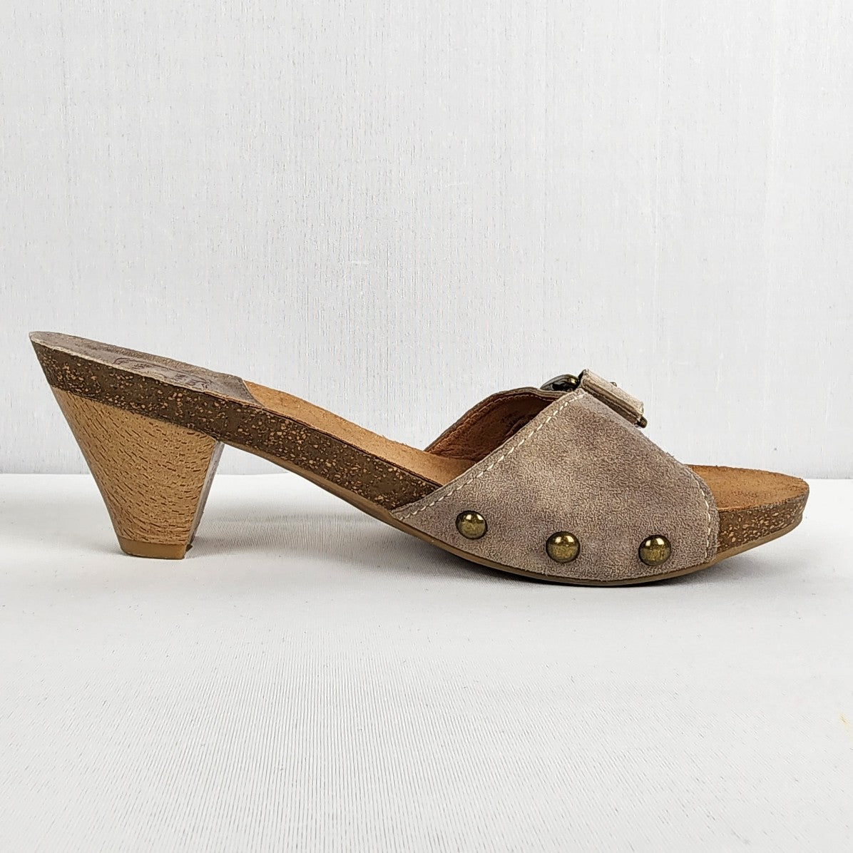 Lucky Brand Brown Suede Wood Heel Mule Sandals Size 7.5