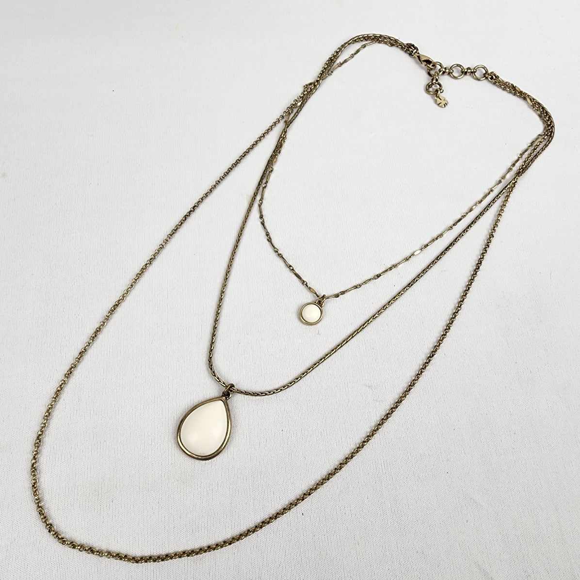 Lucky Brand Gold Tone White Stone Pendant Layered Necklace