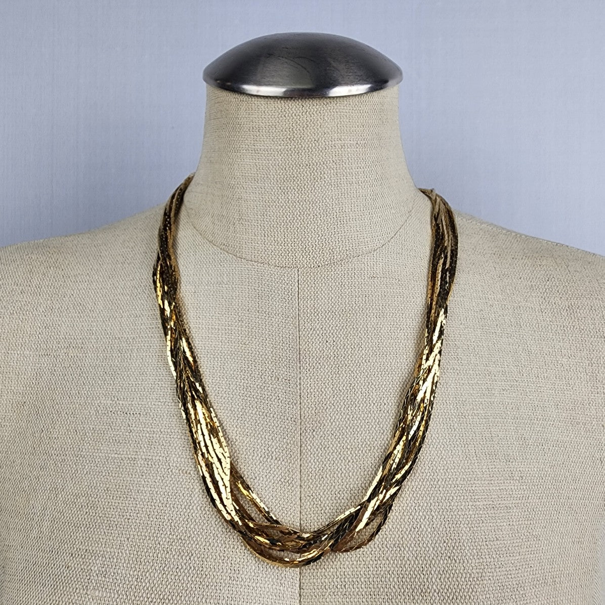 Vintage Gold Tone Multi Layered Chain Statement Necklace