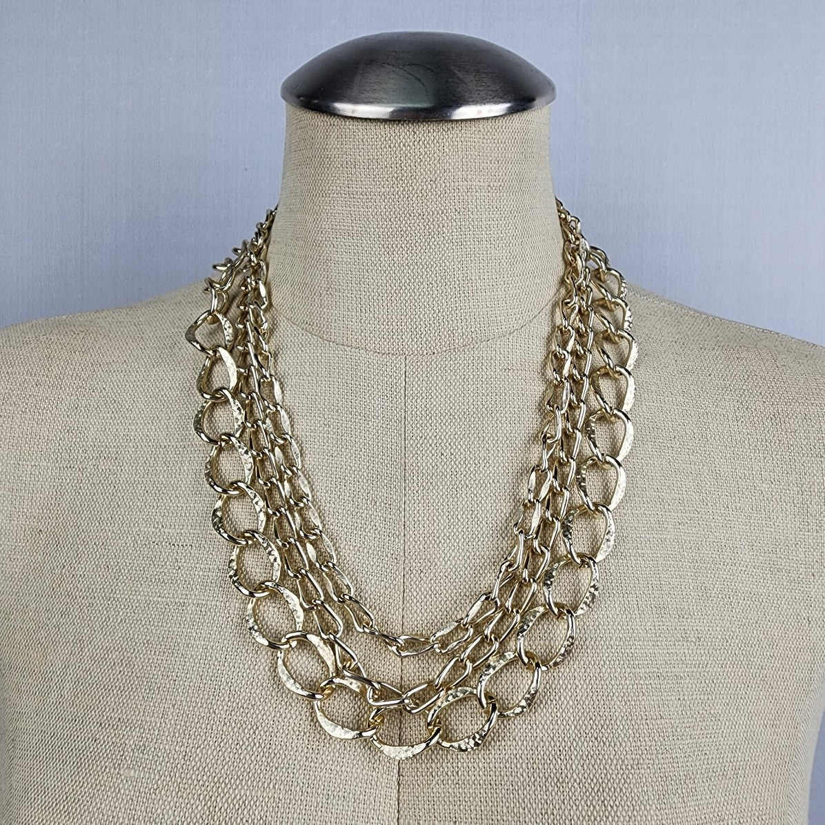 Vintage Germany Gold Tone Layered Eloxal Chain Statement Necklace