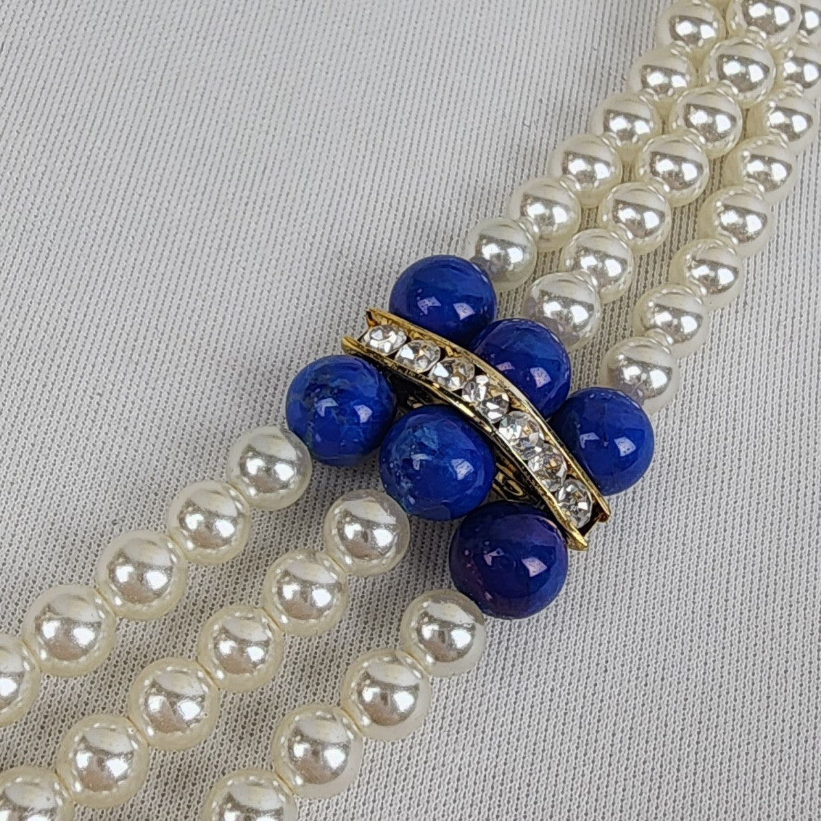 Vintage Blue Natural Stone Faux Pearl Layered Collar Necklace