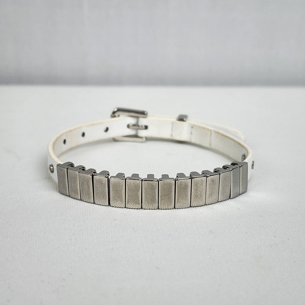 Michael Kors Silver & White Leather Buckle Bracelet