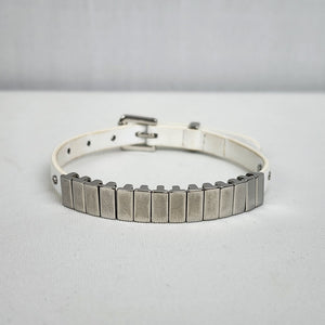 Michael Kors Silver & White Leather Buckle Bracelet