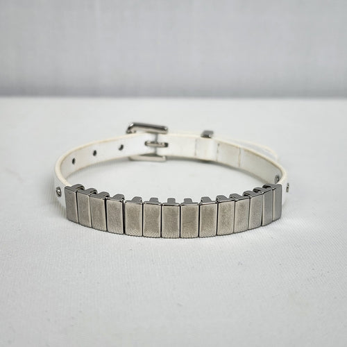 Michael Kors Silver & White Leather Buckle Bracelet